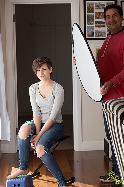 natural light portrait setup reflector and assistant