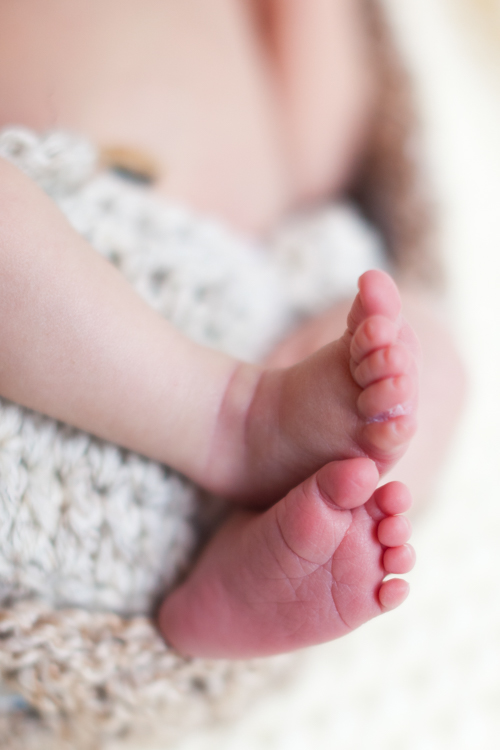 Close-up details of newborns feet