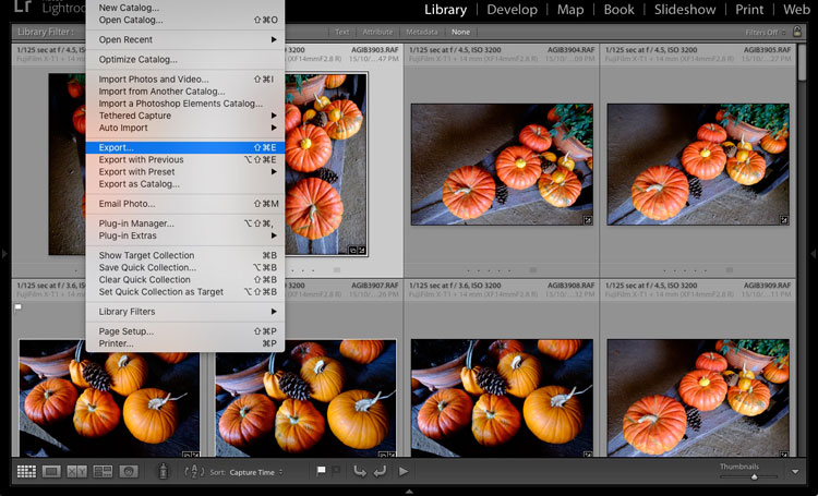 how to save images using export in lightroom