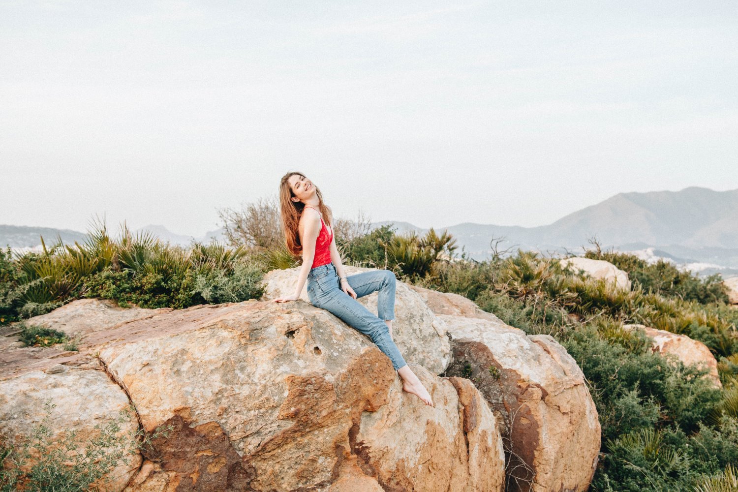 Two beautiful girls in casual clothes posing outdoor Stock Photo